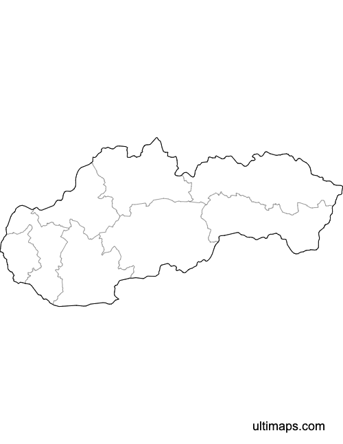 Preview of Outlined Map of Slovak Regions (Letter)