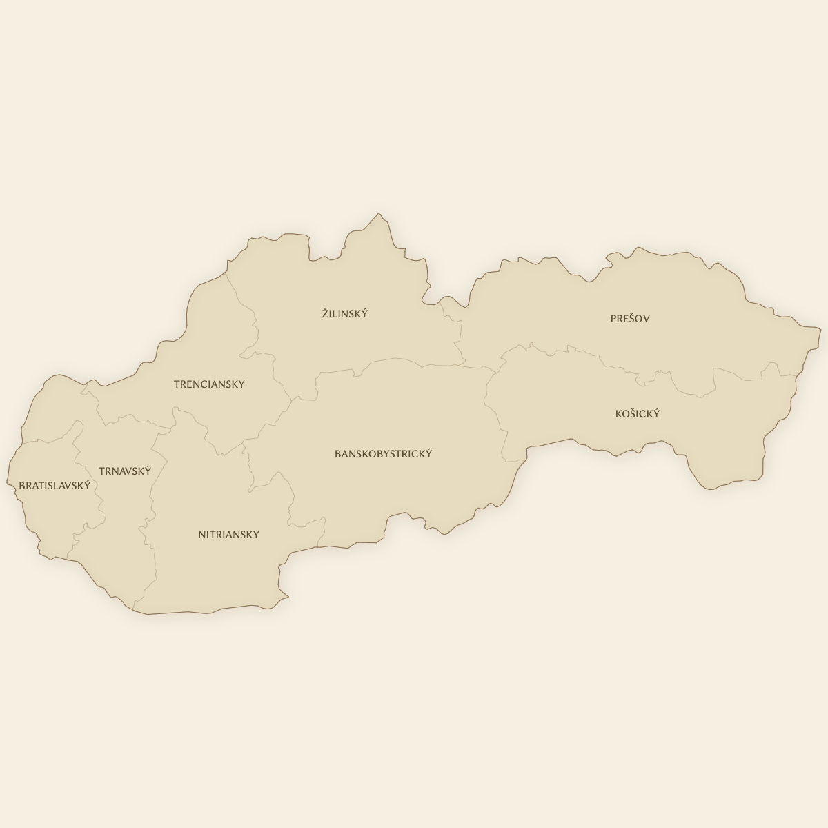 Styled Map of Slovak Regions (Vintage Theme)