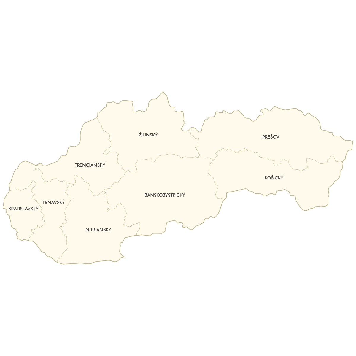 Unstyled Map of Slovak Regions With Labels