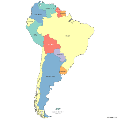 Preview of Labeled Map of South America