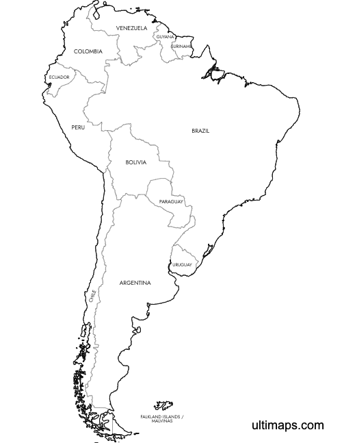 Preview of Labeled Map of South America (A4)