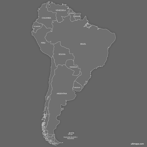 Preview of Labeled Map of South America (Dark)