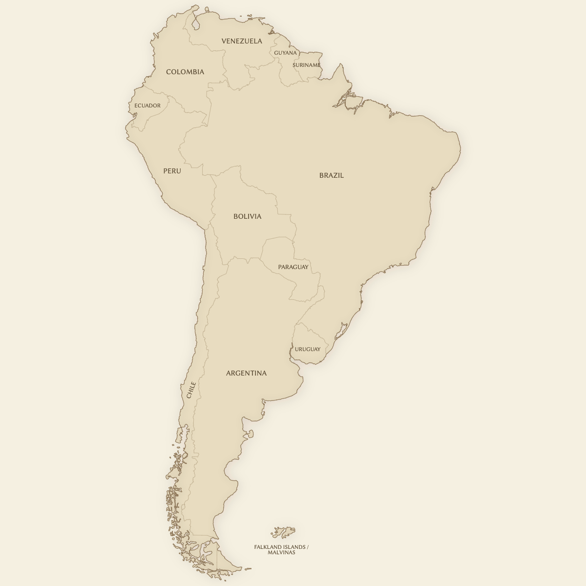 Styled Map of South America (Vintage Theme)