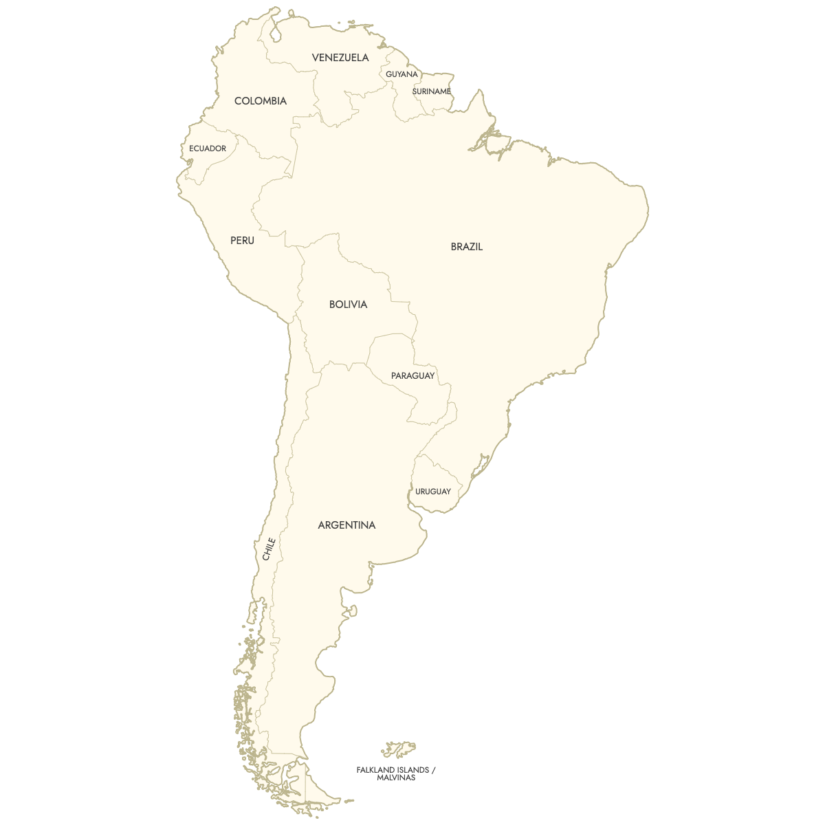 Unstyled Map of South America With Labels