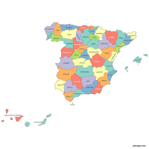 Preview of Labeled Map of Spain Provinces