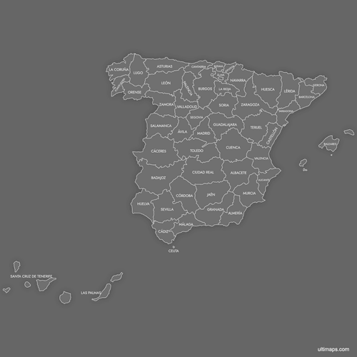 Preview of Labeled Map of Spain Provinces (Dark)
