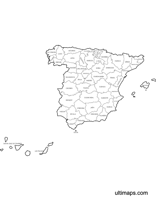 Preview of Labeled Map of Spain Provinces (Letter)