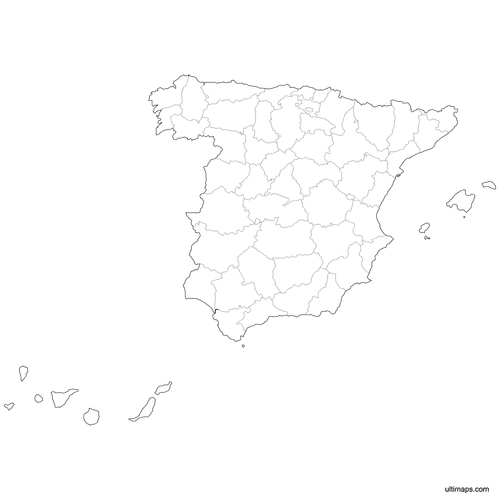 Preview of Outlined Map of Spain Provinces
