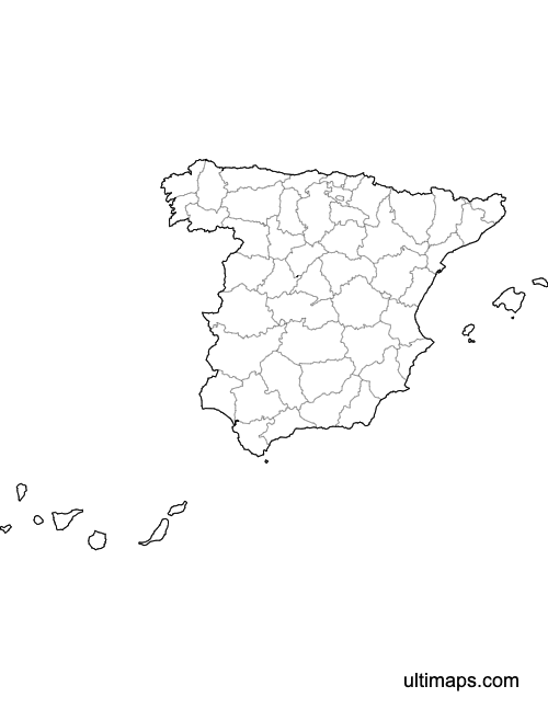 Preview of Outlined Map of Spain Provinces (Letter)