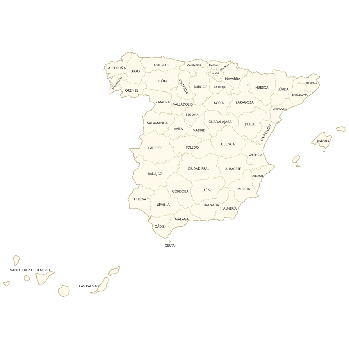 Unstyled Map of Spain Provinces With Labels