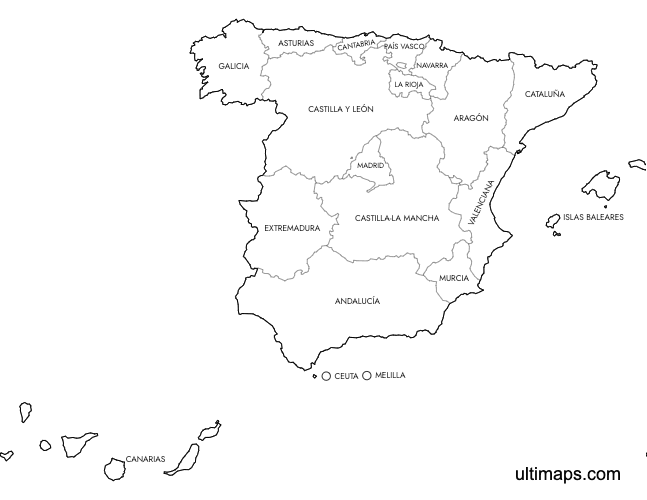 Preview of Labeled Map of Spain Communities (A4)