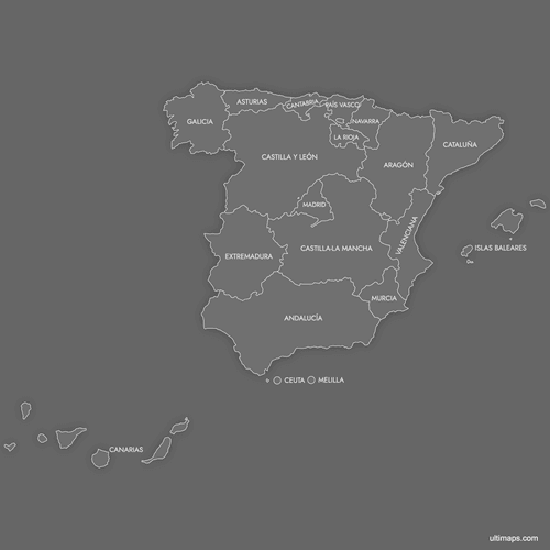 Preview of Labeled Map of Spain Communities (Dark)