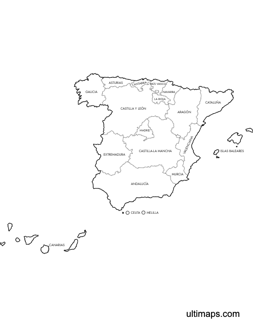 Preview of Labeled Map of Spain Communities (Letter)