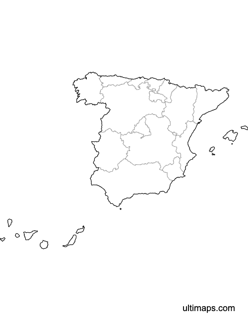 Preview of Outlined Map of Spain Communities (Letter)