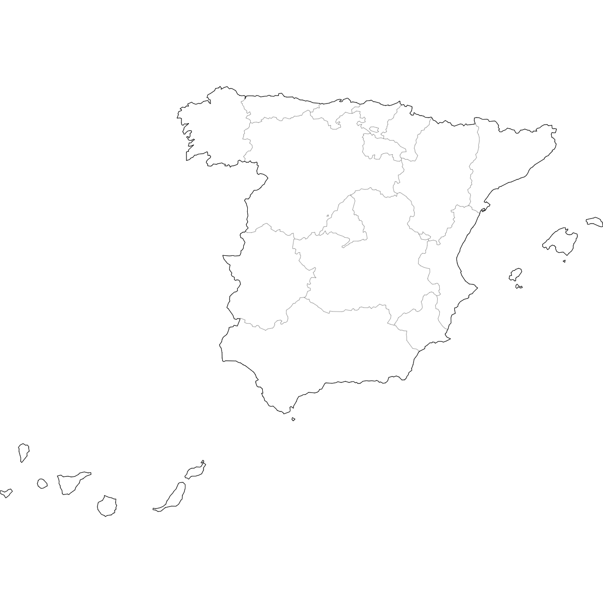 Outlined Map of Spain Communities