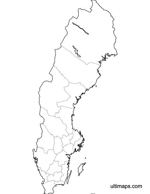 Preview of Blank Map of Sweden Counties (A4)