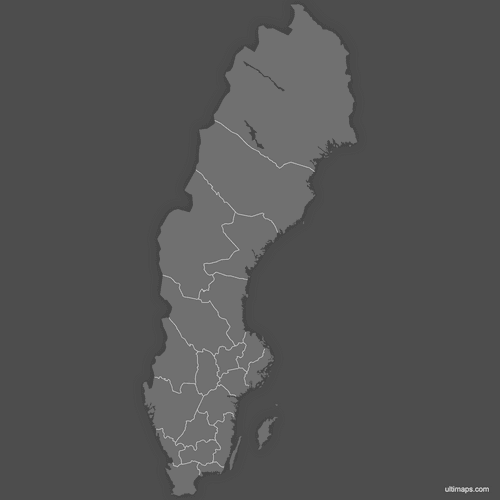 Preview of Blank Map of Sweden Counties (Dark)