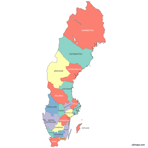 Preview of Labeled Map of Sweden Counties