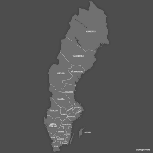 Preview of Labeled Map of Sweden Counties (Dark)