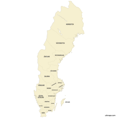 Preview of Labeled Map of Sweden Counties