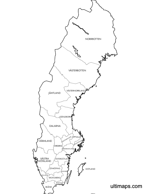 Preview of Labeled Map of Sweden Counties (Letter)