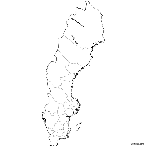 Preview of Outlined Map of Sweden Counties