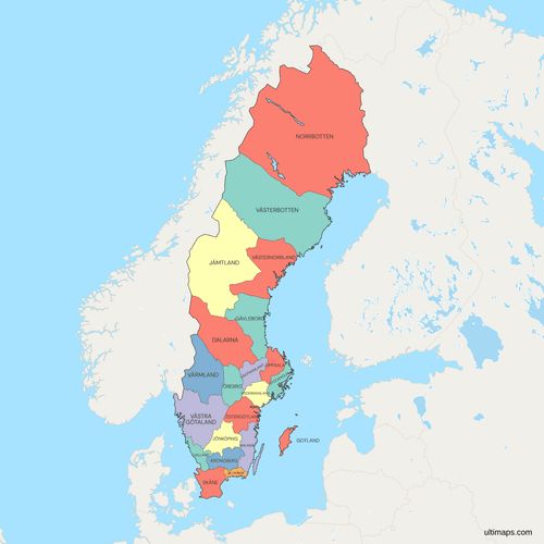 Political Map of Sweden with Counties