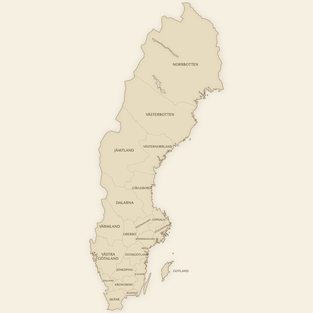 Styled Map of Sweden Counties (Vintage Theme)