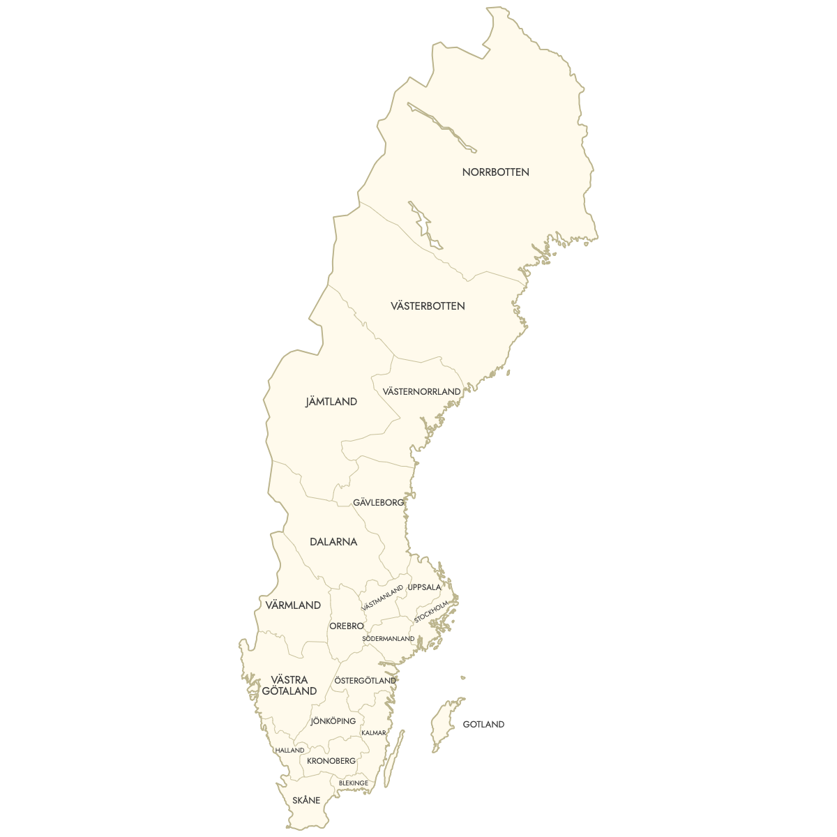 Unstyled Map of Sweden Counties With Labels
