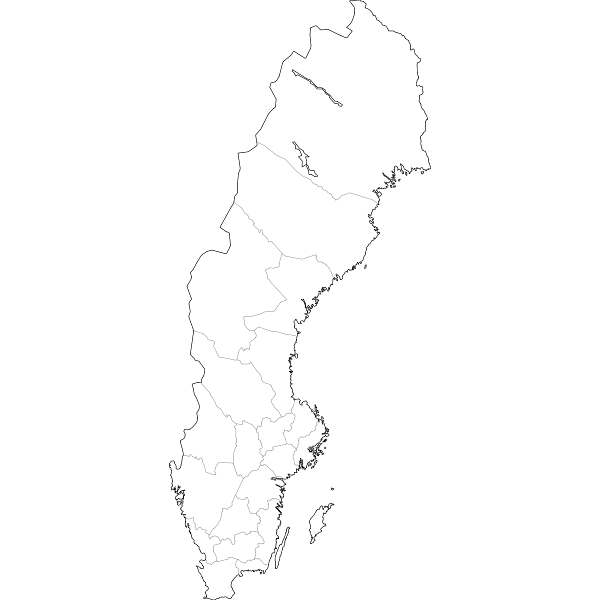 Wireframe Map of Sweden Counties