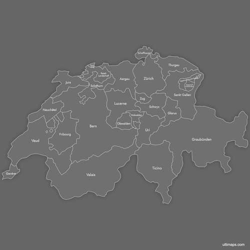 Preview of Labeled Map of Switzerland Cantons (Dark)