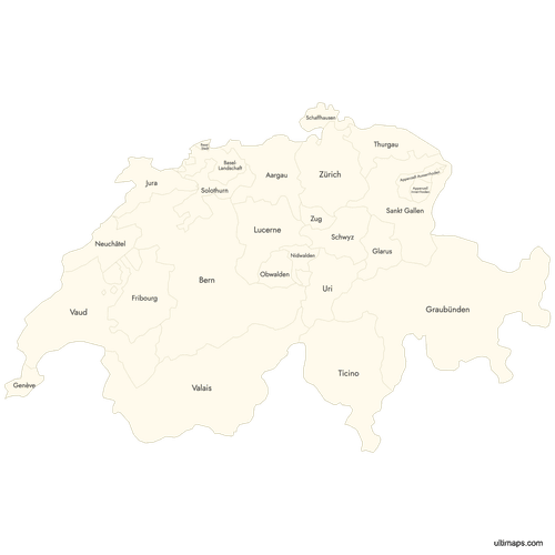 Preview of Labeled Map of Switzerland Cantons