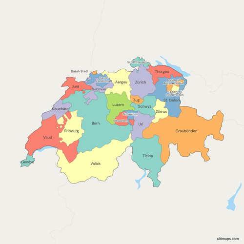 Political Map of Switzerland with Cantons