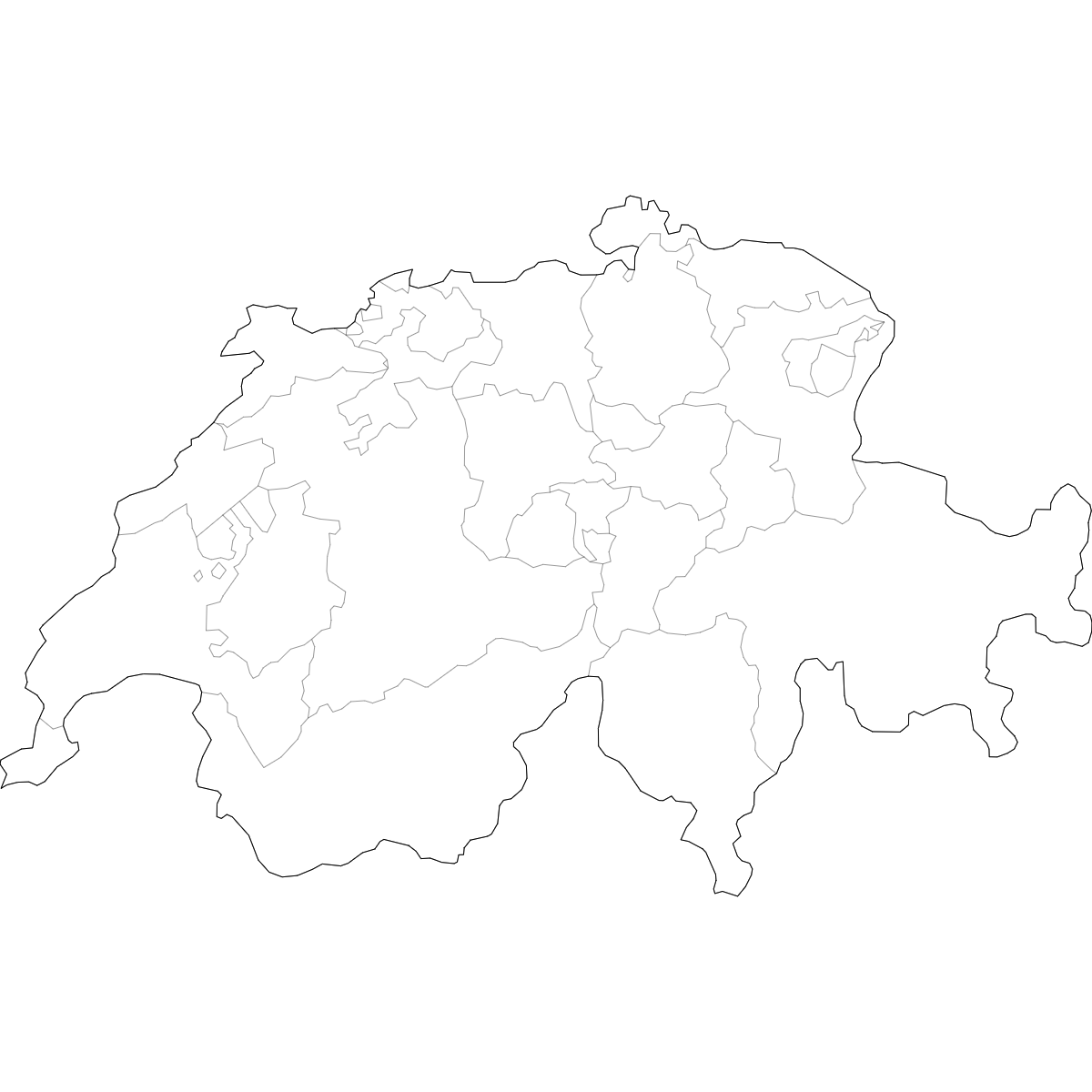 Outlined Map of Switzerland Cantons