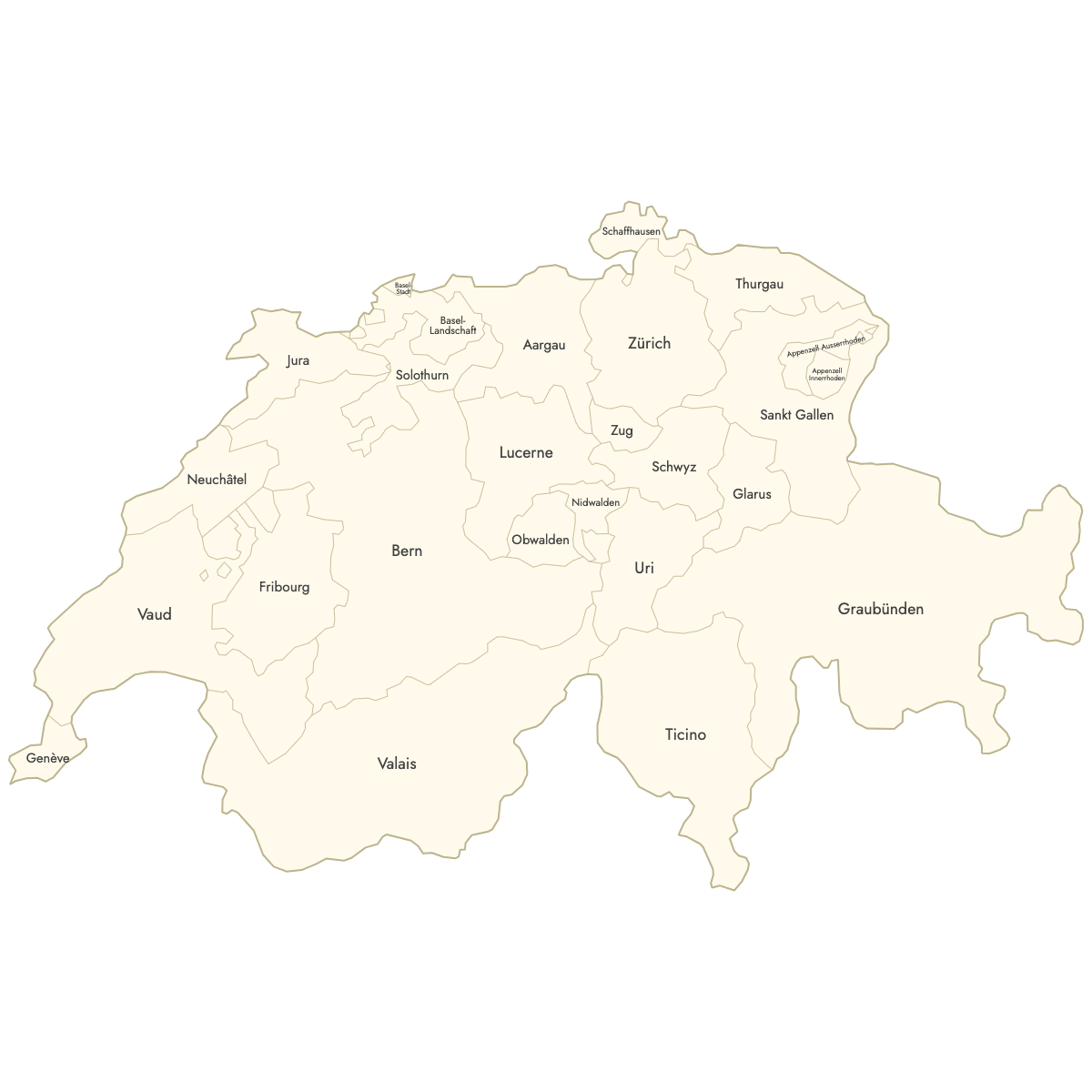 Unstyled Map of Switzerland Cantons With Labels