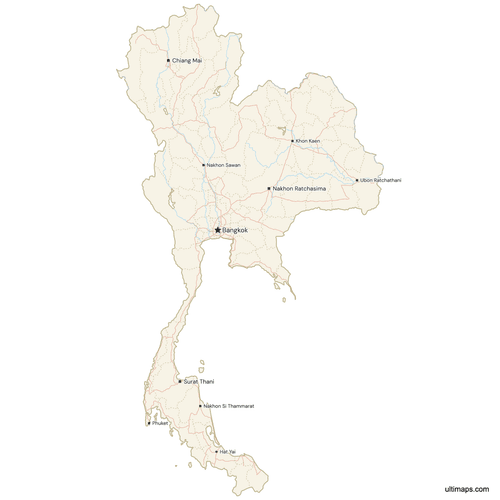 Preview of Map of Thailand with Cities and Roads