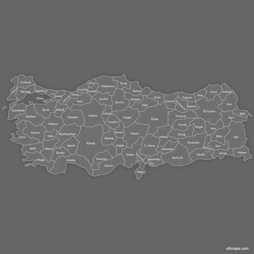 Preview of Labeled Map of Turkey (Dark)