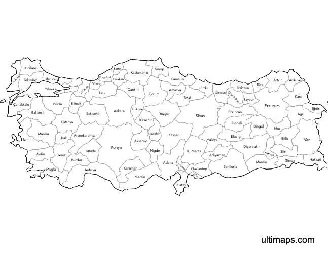 Preview of Labeled Map of Turkey (Letter)