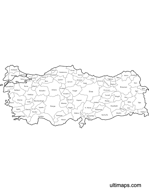 Preview of Labeled Map of Turkey (Letter)