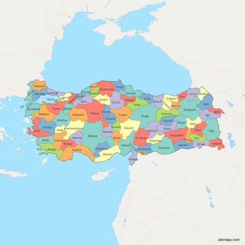 Political Map of Turkey with Provinces