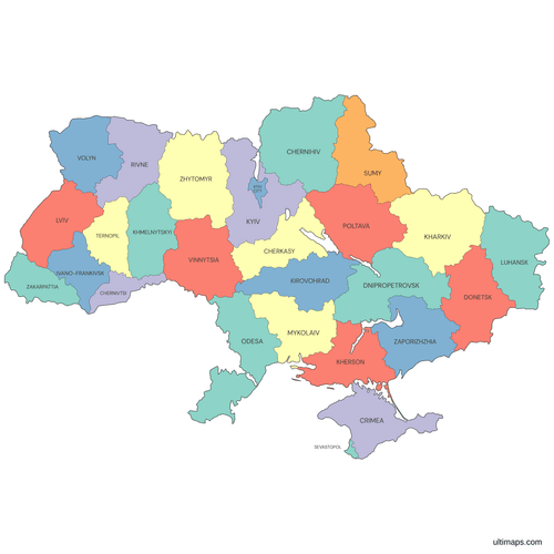 Colored Ukraine Map with Regions