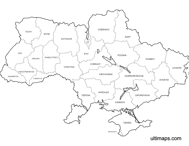 Preview of Labeled Map of Ukraine Regions (A4)