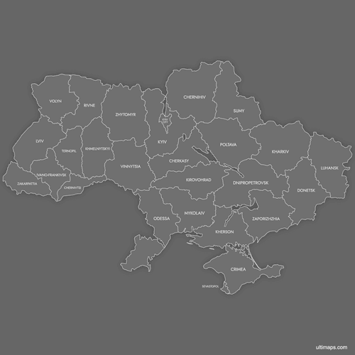 Preview of Labeled Map of Ukraine Regions (Dark)