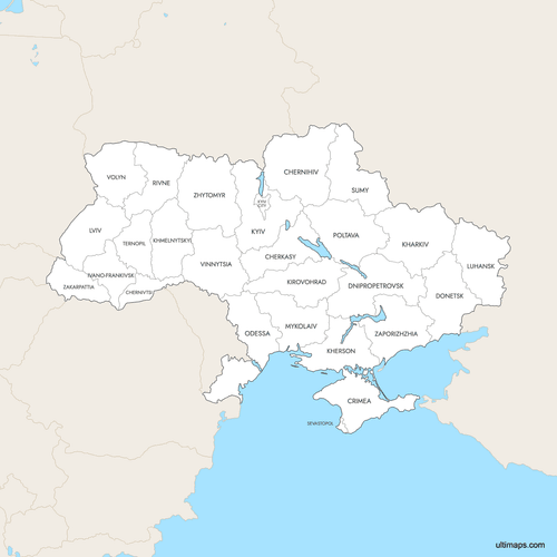 Preview of Labeled Map of Ukraine Regions with Surrounding Areas