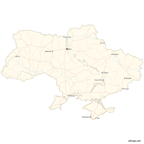 Preview of Map of Ukraine Regions with Cities