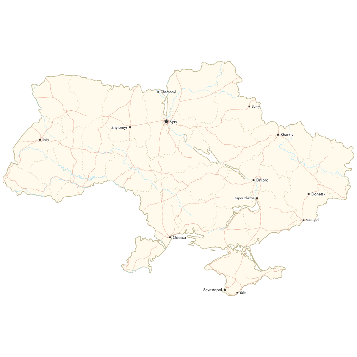 Custom Map of Ukraine Regions with Cities
