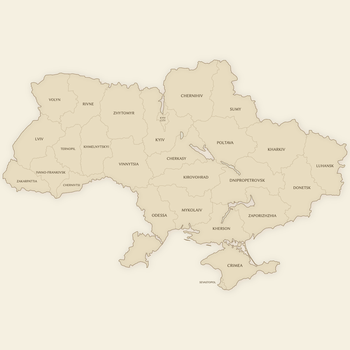 Styled Map of Ukraine Regions (Vintage Theme)