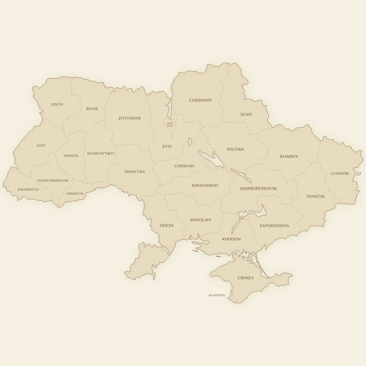 Vintage styled map of Ukraine with Regions