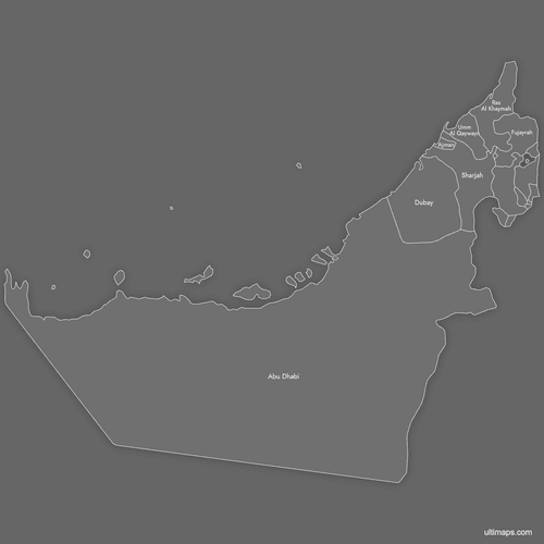 Preview of Labeled Map of United Arab Emirates (Dark)