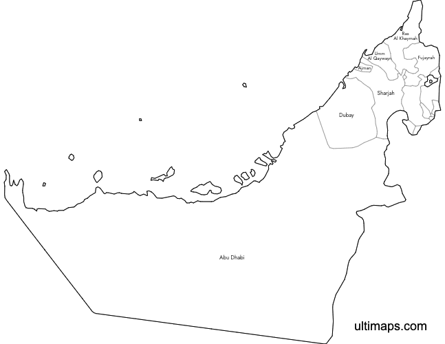 Preview of Labeled Map of United Arab Emirates (Letter)